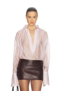 HELSA Poetic Blouse - Pink Sheer Oversized Long Sleeve Top